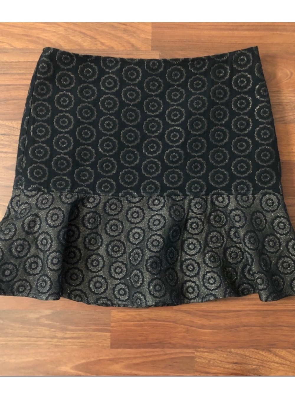 Trina Turk Black Metallic Floral Jacquard Ruffle Mini Skirt